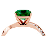 Rose gold Cushion Cut Emerald Engagement Ring with Side Stone Accents and Four-Prong Setting_88