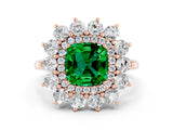 Rose gold Cushion Cut Emerald Floral Double Halo Engagement Ring with Prong Setting_60