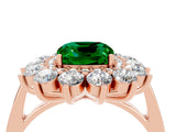 Rose gold Cushion Cut Emerald Floral Double Halo Engagement Ring with Prong Setting_64