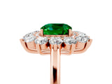 Rose gold Cushion Cut Emerald Floral Double Halo Engagement Ring with Prong Setting_65