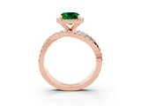 Rose gold Cushion Cut Emerald Halo Ring with Round Split Shank and Prong Setting_51