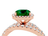 Rose gold Cushion Cut Emerald Halo Ring with Round Split Shank and Prong Setting_52