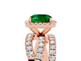 Rose gold Cushion Cut Emerald Halo Ring with Round Split Shank and Prong Setting_53