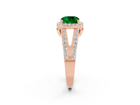 Rose gold Cushion Cut Emerald Halo Ring with Split Shank U-Prong Band and Four-Prong Setting_2