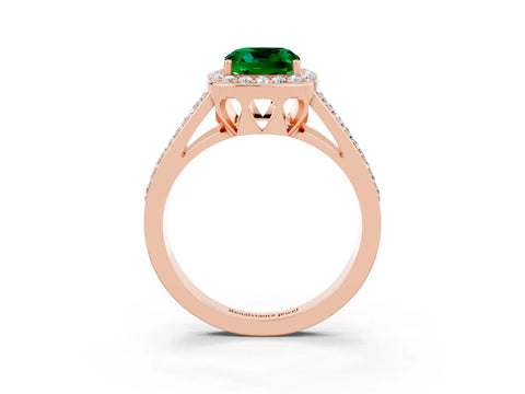 Rose gold Cushion Cut Emerald Halo Ring with Split Shank U-Prong Band and Four-Prong Setting_3