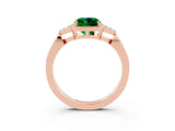 Rose gold Cushion Cut Emerald Halo Ring with Tapered Band and Four-Prong Setting_3