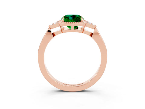 Rose gold Cushion Cut Emerald Halo Ring with Tapered Band and Four-Prong Setting_3