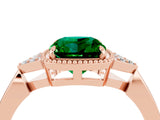 Rose gold Cushion Cut Emerald Halo Ring with Tapered Band and Four-Prong Setting_4