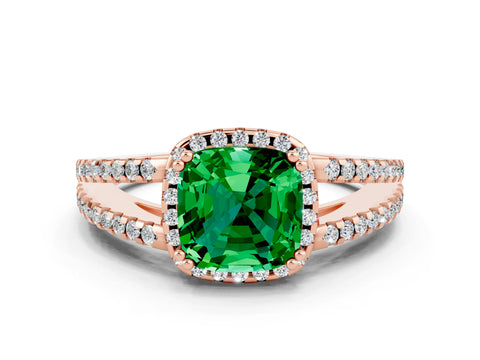 Rose gold Cushion Cut Emerald Halo Split Shank Engagement Ring_12