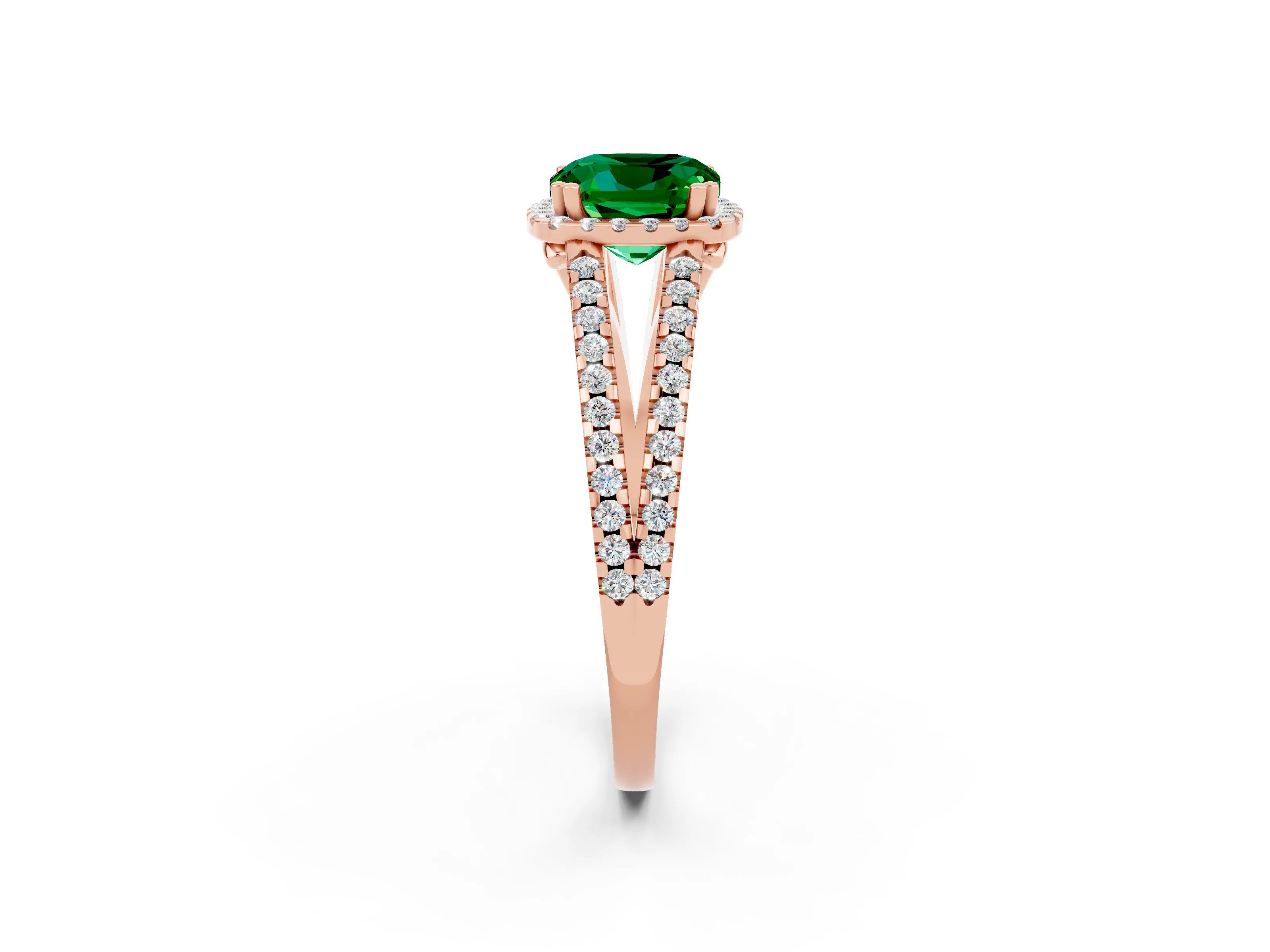 Rose gold Cushion Cut Emerald Halo Split Shank Engagement Ring_14