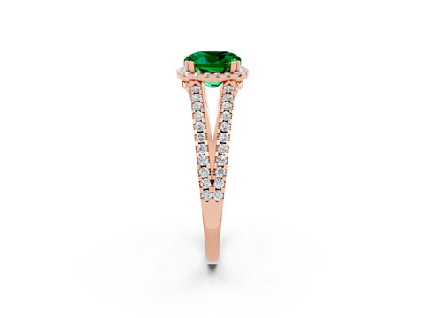Rose gold Cushion Cut Emerald Halo Split Shank Engagement Ring_14