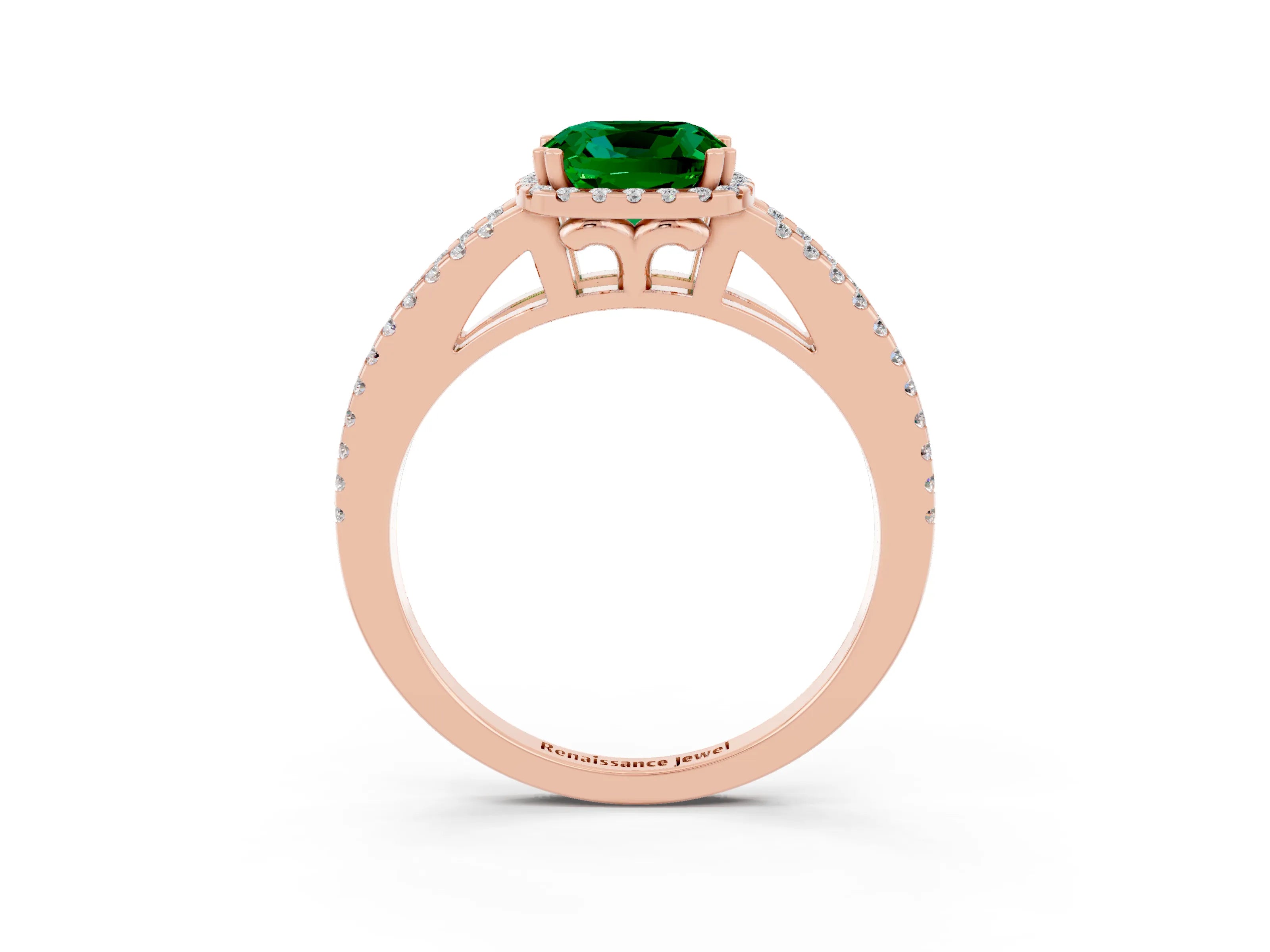 Rose gold Cushion Cut Emerald Halo Split Shank Engagement Ring_15