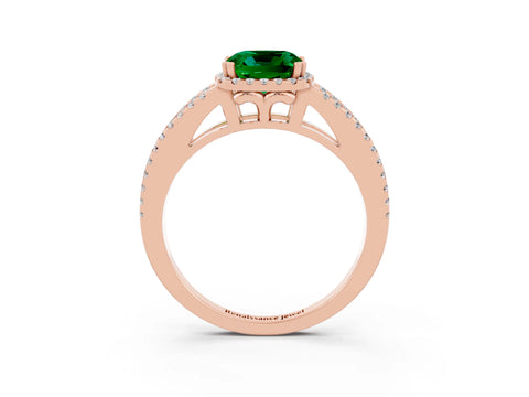 Rose gold Cushion Cut Emerald Halo Split Shank Engagement Ring_15