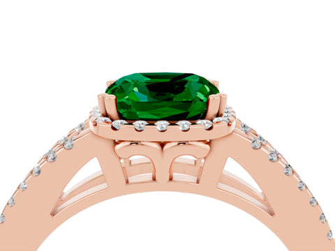 Rose gold Cushion Cut Emerald Halo Split Shank Engagement Ring_16