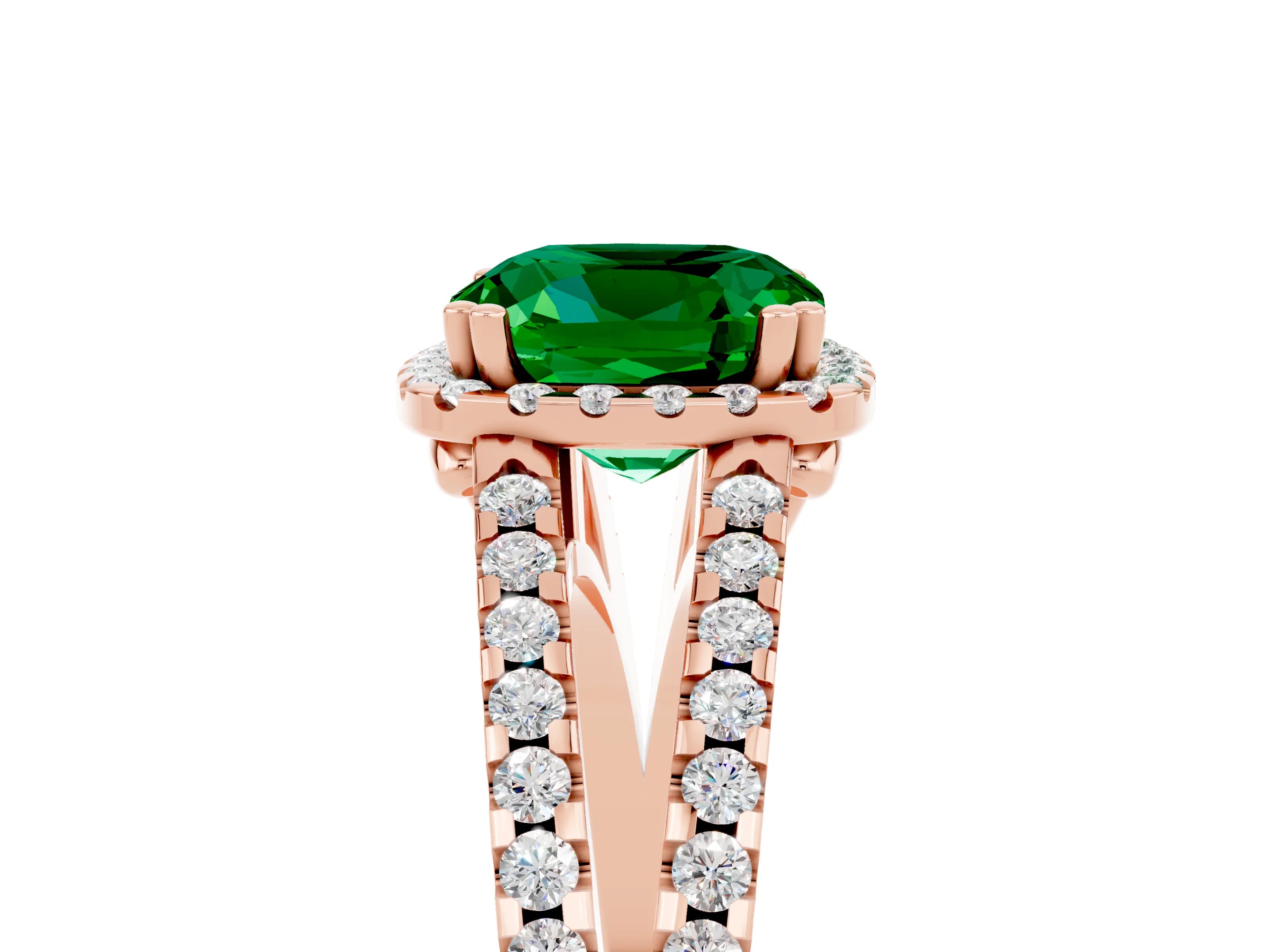 Rose gold Cushion Cut Emerald Halo Split Shank Engagement Ring_17