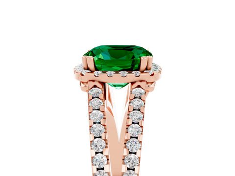 Rose gold Cushion Cut Emerald Halo Split Shank Engagement Ring_17