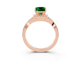 Rose gold Cushion Cut Emerald Halo Twist Band Solitaire Prong Setting Ring_3