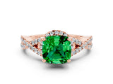 Rose gold Cushion Cut Emerald  Halo Twist Band Solitaire Prong Setting Ring_36
