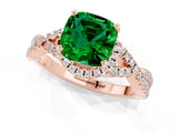 Rose gold Cushion Cut Emerald  Halo Twist Band Solitaire Prong Setting Ring_37