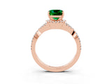 Rose gold Cushion Cut Emerald  Halo Twist Band Solitaire Prong Setting Ring_39