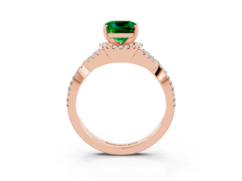 Rose gold Cushion Cut Emerald Halo Twist Band Solitaire Prong Setting Ring_3