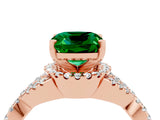 Rose gold Cushion Cut Emerald  Halo Twist Band Solitaire Prong Setting Ring_40