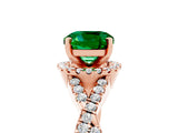 Rose gold Cushion Cut Emerald  Halo Twist Band Solitaire Prong Setting Ring_41