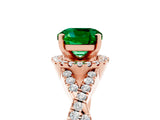 Rose gold Cushion Cut Emerald Halo Twist Band Solitaire Prong Setting Ring_5