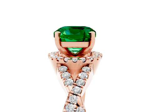 Rose gold Cushion Cut Emerald Halo Twist Band Solitaire Prong Setting Ring_5