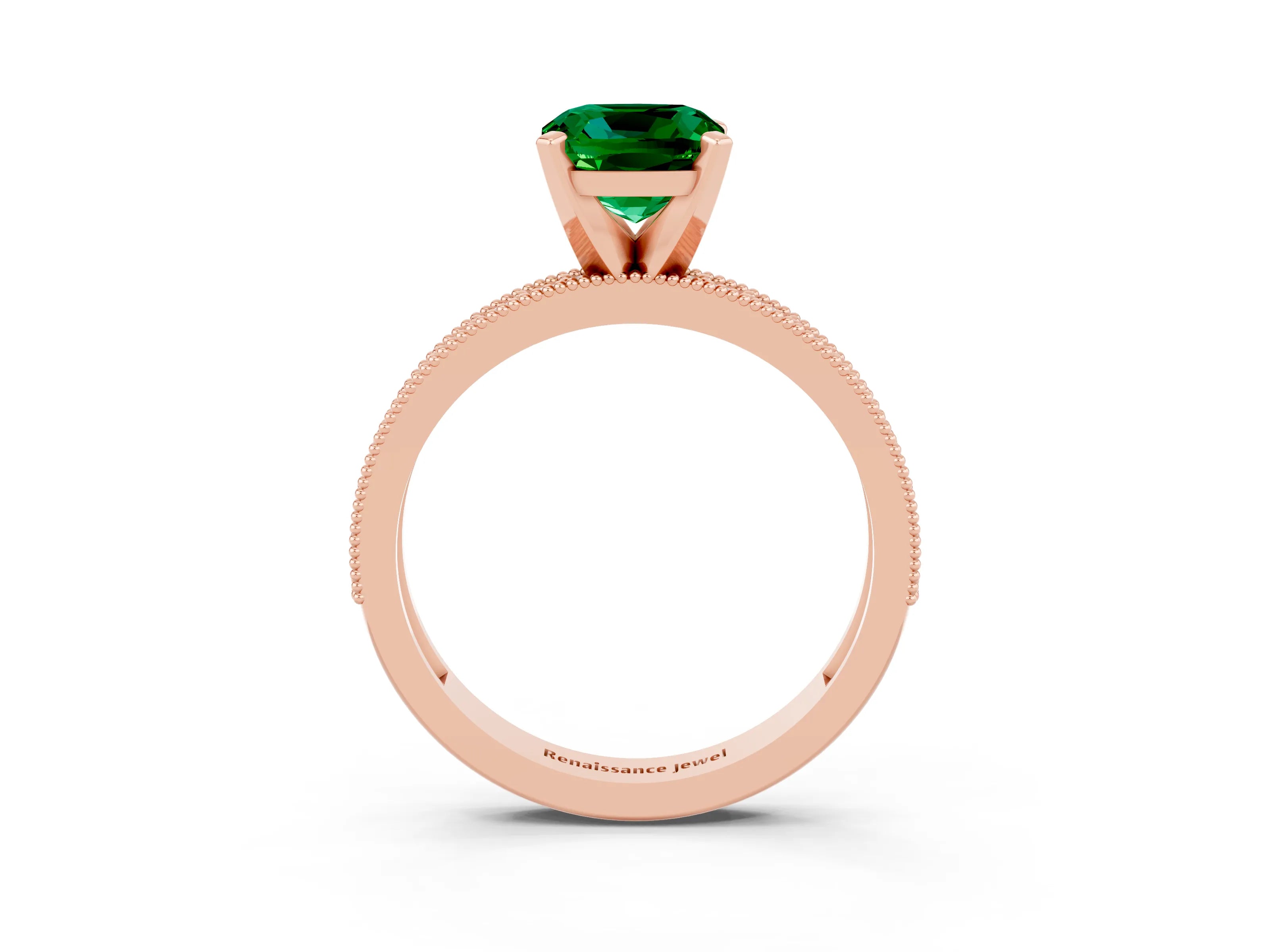 Rose gold Cushion Cut Emerald Milgrain Pavé Engagement Ring with Four-Prong Setting_15