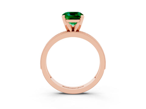 Rose gold Cushion Cut Emerald Milgrain Pavé Engagement Ring with Four-Prong Setting_15