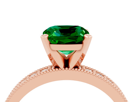 Rose gold Cushion Cut Emerald Milgrain Pavé Engagement Ring with Four-Prong Setting_16