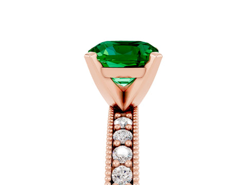 Rose gold Cushion Cut Emerald Milgrain Pavé Engagement Ring with Four-Prong Setting_17