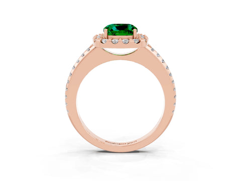 Rose gold Cushion Cut Emerald Pavé Halo Ring with Four-Prong Setting_15