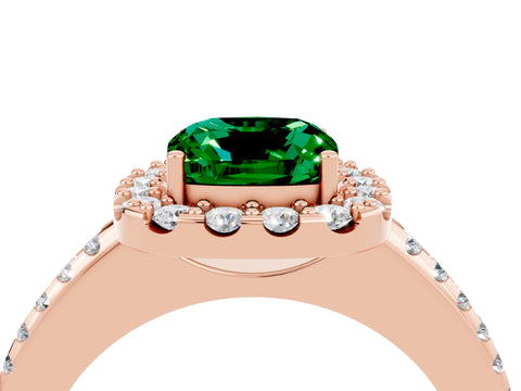 Rose gold Cushion Cut Emerald Pavé Halo Ring with Four-Prong Setting_16