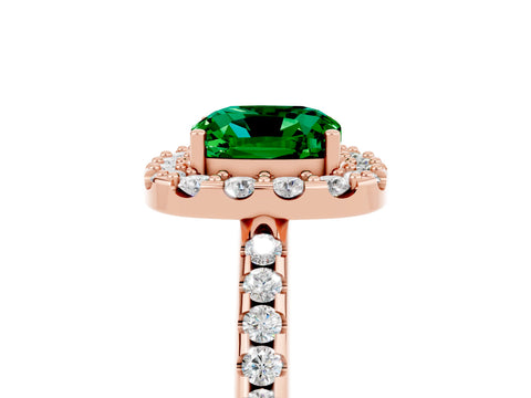 Rose gold Cushion Cut Emerald Pavé Halo Ring with Four-Prong Setting_17