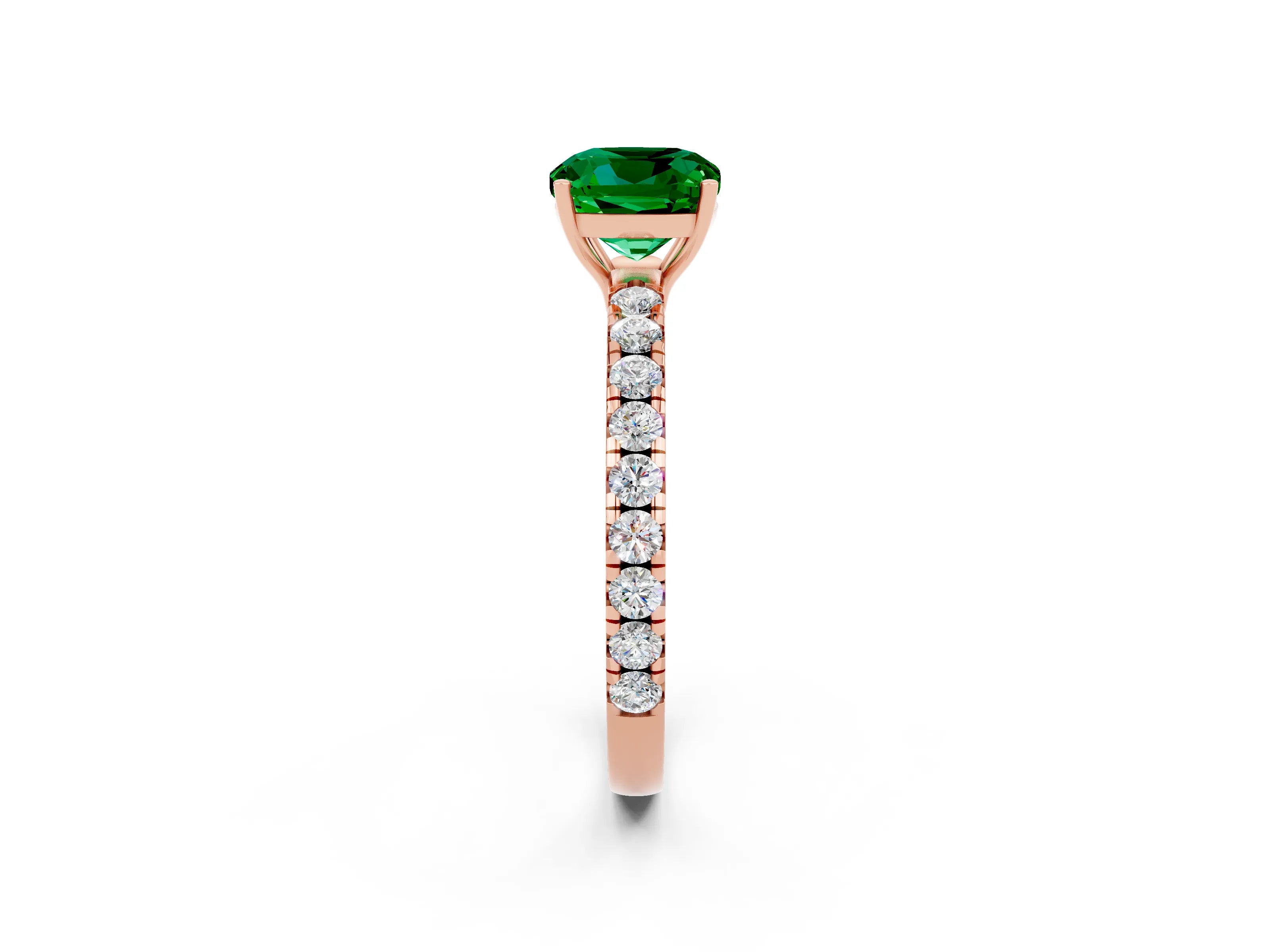 Rose gold Cushion Cut Emerald Pavé Solitaire Engagement Ring with Four-Prong Setting_14