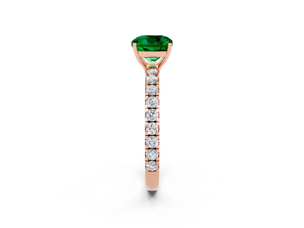 Rose gold Cushion Cut Emerald Pavé Solitaire Engagement Ring with Four-Prong Setting