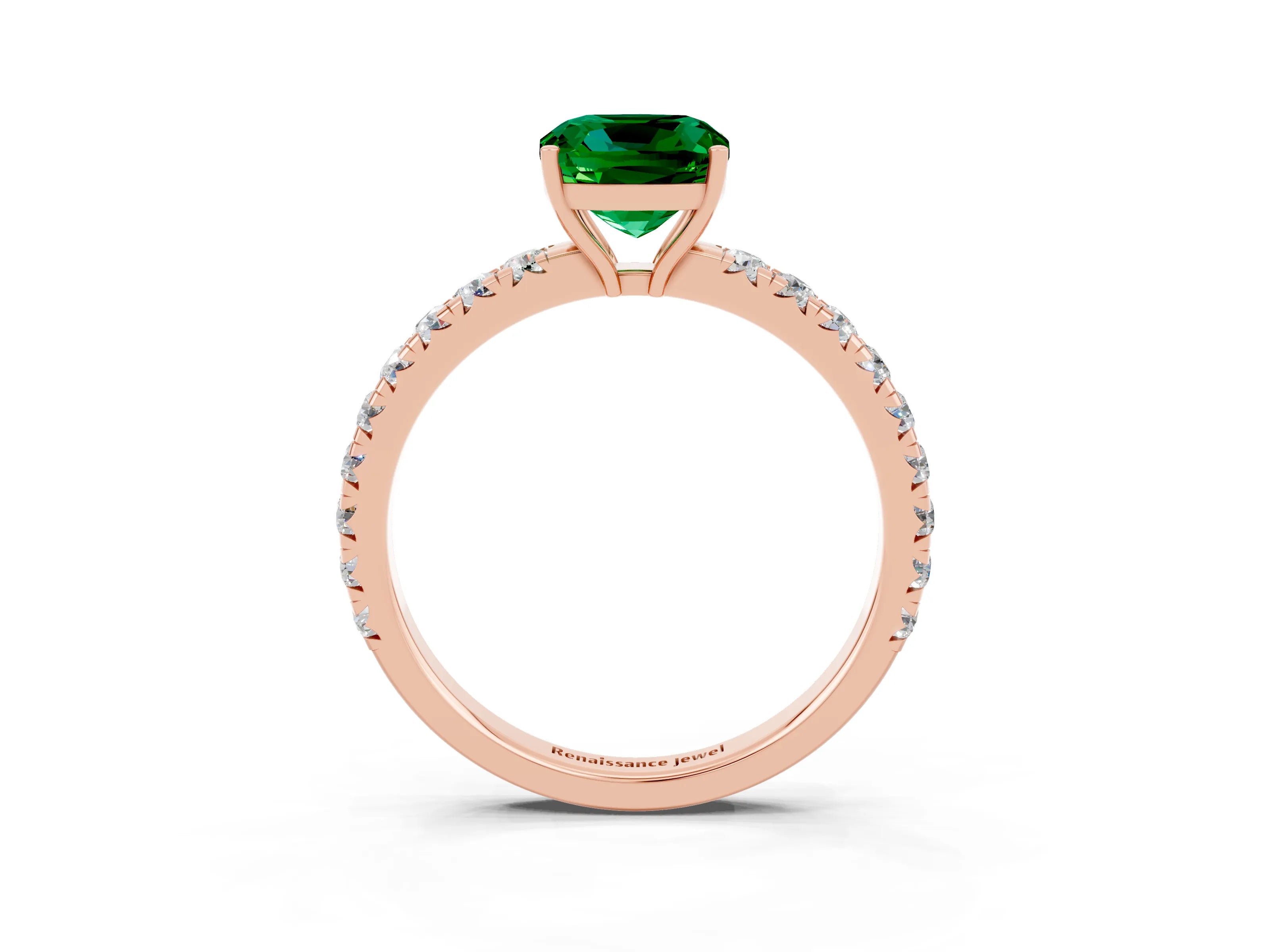 Rose gold Cushion Cut Emerald Pavé Solitaire Engagement Ring with Four-Prong Setting_15
