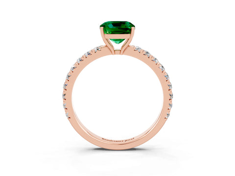 Rose gold Cushion Cut Emerald Pavé Solitaire Engagement Ring with Four-Prong Setting_15