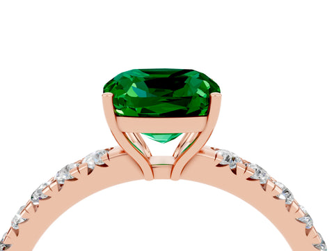 Rose gold Cushion Cut Emerald Pavé Solitaire Engagement Ring with Four-Prong Setting_16