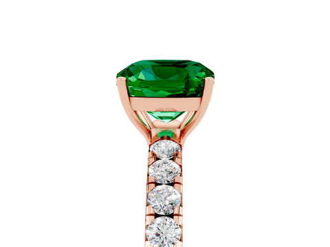 Rose gold Cushion Cut Emerald Pavé Solitaire Engagement Ring with Four-Prong Setting_17