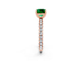 Rose gold Cushion Cut Emerald Pavé Solitaire Ring with Round Band and Prong Setting_26