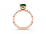 Rose gold Cushion Cut Emerald Pavé Solitaire Ring with Round Band and Prong Setting_27