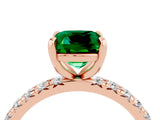 Rose gold Cushion Cut Emerald Pavé Solitaire Ring with Round Band and Prong Setting_28