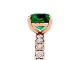 Rose gold Cushion Cut Emerald Pavé Solitaire Ring with Round Band and Prong Setting_29