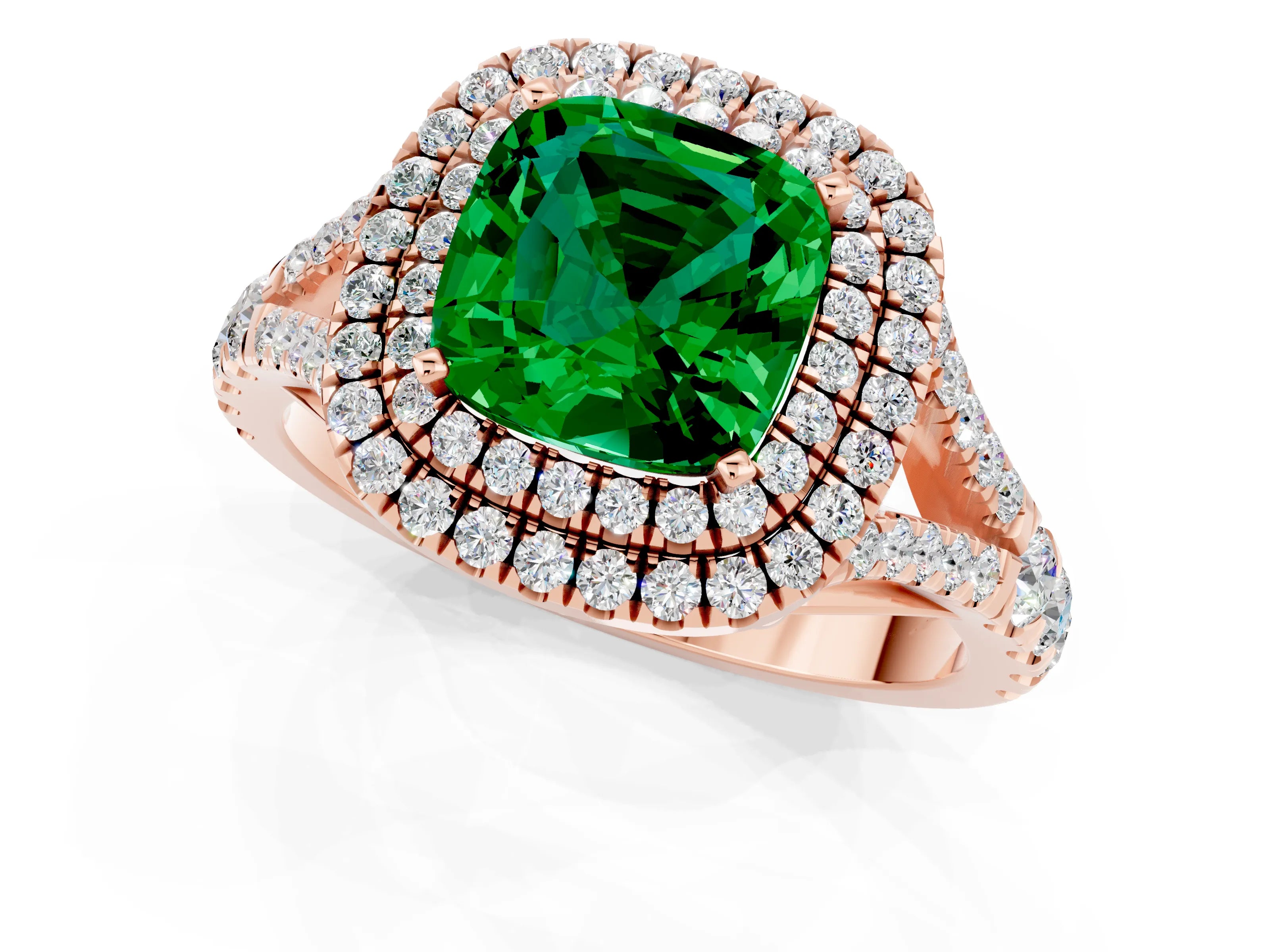 Rose gold Cushion Cut Emerald Pavé Split Shank Double Halo Engagement Ring_1