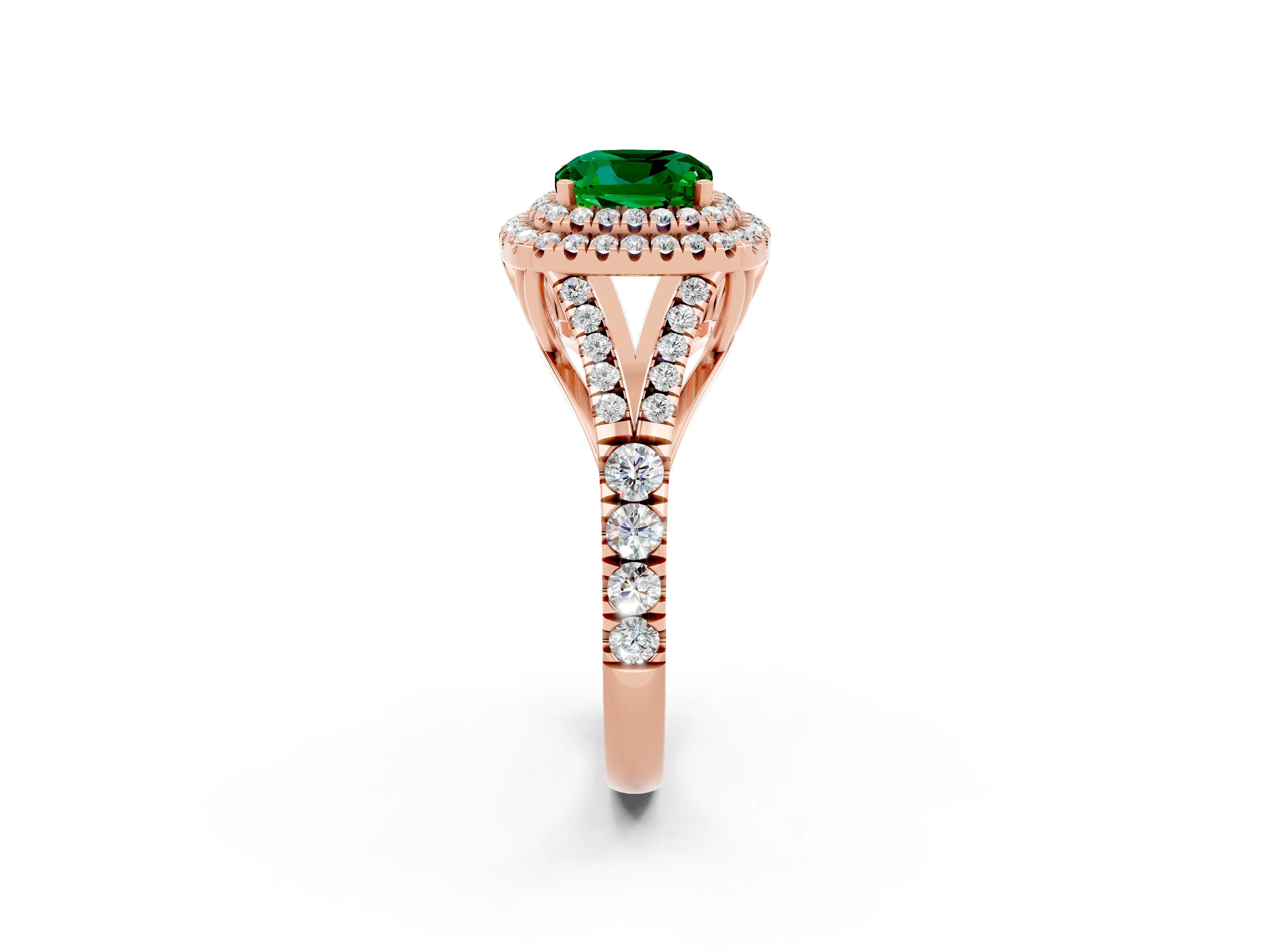 Rose gold Cushion Cut Emerald Pavé Split Shank Double Halo Engagement Ring_2