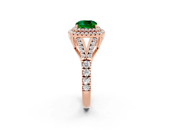 Rose gold Cushion Cut Emerald Pavé Split Shank Double Halo Engagement Ring