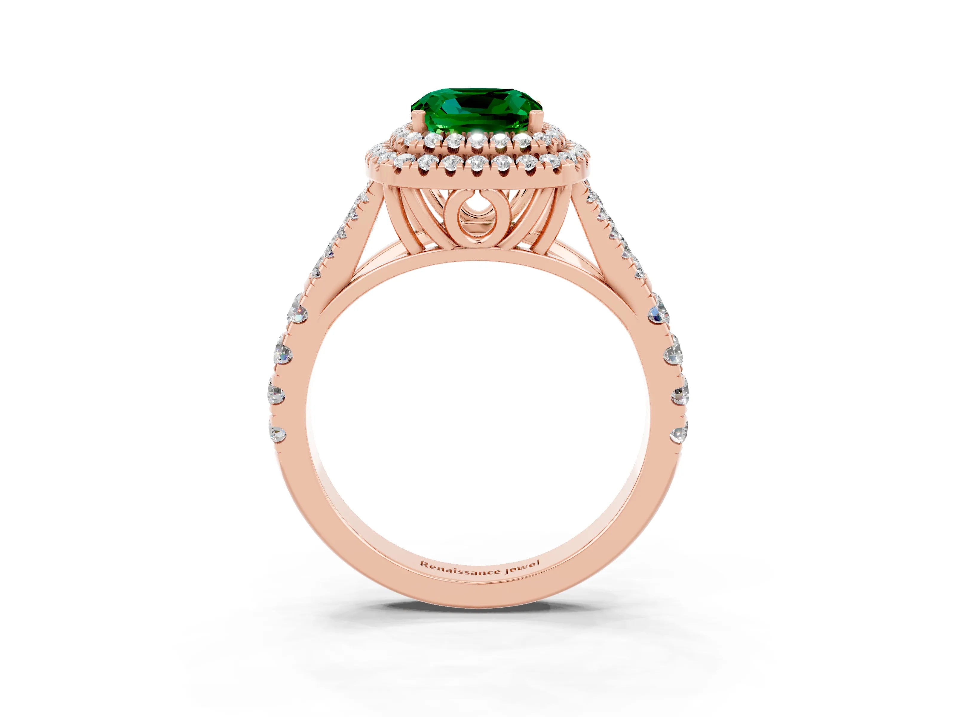 Rose gold Cushion Cut Emerald Pavé Split Shank Double Halo Engagement Ring_3